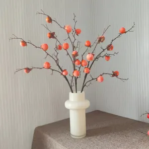 8 Têtes Mini Kaki Sauvage Branche de Fleurs Artificielles Fausse Plante pour Décoration d'Intérieur Photographie Fond Vitrine