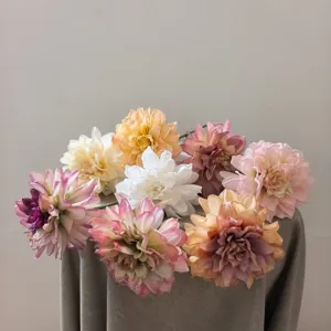 Detailed view of vintage gradient artificial dahlia flowers, perfect for DIY hair accessories crafts.