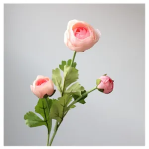 Ramo de flores de seda artificial rosa de 3 cabezas para decoración del hogar y accesorios
