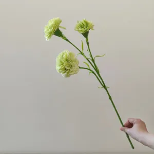 Artificial green carnation stem detail view, realistic floral decor accent piece for DIY arrangement.