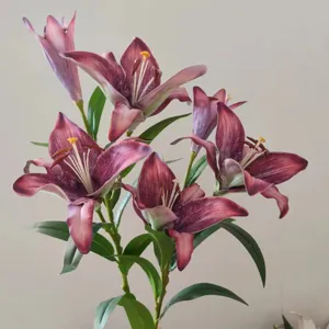 High quality PU touch artificial lily flower branch for home decoration and display use.