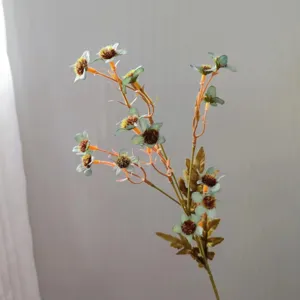 Artificial daisy flower branch autumn retro style home decor botanical detail view