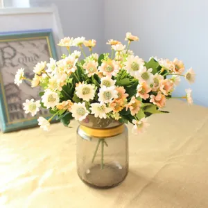Artificial daisy silk flowers bouquet with glass vase for home desktop party decor DIY crafts.
