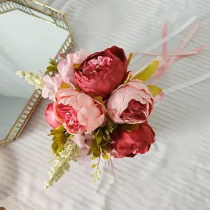 Artificial peony hydrangea bridal bouquet wedding photography decorative flower gift.
