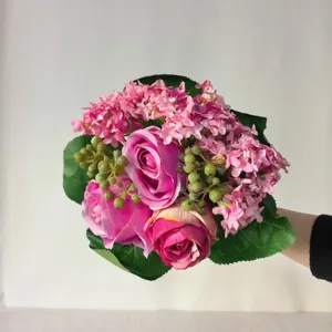 Artificial rose hydrangea mixed bouquet silk flower for wedding home party decoration detail.