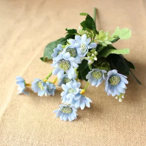Artificial blue daisy bouquet silk flowers for home decor, DIY hair accessories craft.