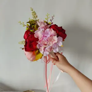Artificial peony hydrangea bouquet detail shot, perfect for wedding photography and bridal props.