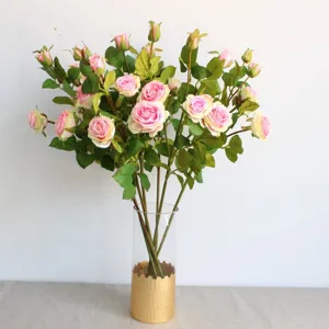 Künstlicher rosa Rosenstrauß mit Glasvase für Heimdekoration Hochzeit Fotografie Requisiten