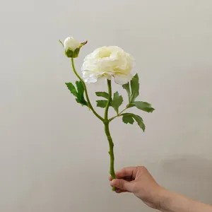 Artificial white camellia flower branch with two heads for home decor and photography props.