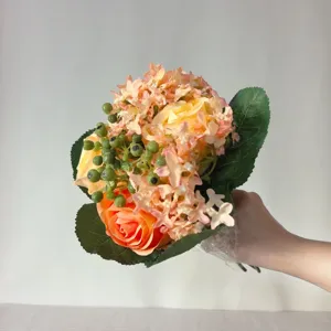 Silk rose hydrangea flower bouquet detail, ideal for home decor and wedding background decor.