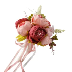 Artificial peony hydrangea bridal bouquet silk wedding flower hand bouquet pink gift