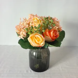 Artificial rose hydrangea bouquet detail view decorative flower arrangement for home