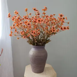 Artificial autumn chamomile flowers silk bouquet with vintage vase for home decor and gifts.