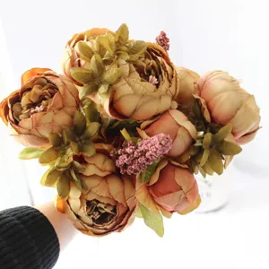 13-head autumn artificial peony silk flower retro home decor photography background prop