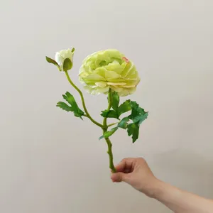 Artificial camellia flower detail, 2 heads short stem silk flower for photo decor.