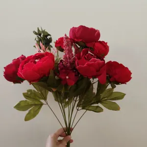 Artificial autumn peony flower bouquet for European retro home decor and photography background.