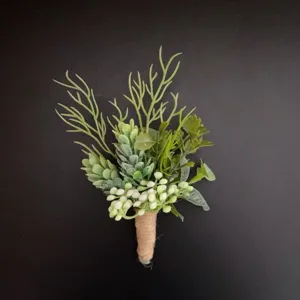 Künstliche Eukalyptus Schleifchen Ansteckblume Detailansicht, elegante Hochzeitsblume.