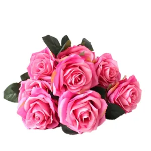 10-Head French Artificial Rose Bouquet Silk Flowers for Home Wedding Party Decoration Prop