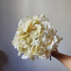 Artificial hydrangea flower detail, silk floral decor for home living room showcase.