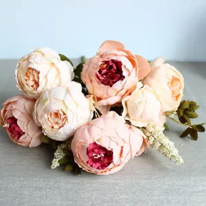 European Vintage Artificial Silk Peony Flowers 13 Heads Bouquet For Home Decor Photography Background