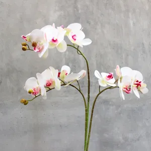 Artificial Phalaenopsis orchid detail shot, realistic 3D printed silk flower decor for home.