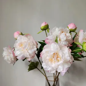 Artificial peony silk flower detail view, beautiful pink decorative floral arrangement.