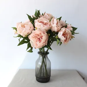 Artificial peony silk flower bouquet vintage home decor floral arrangement detail view