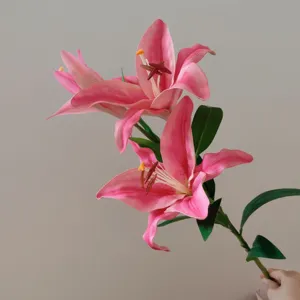 Premium PU artificial lily flower stem for home decor, wedding arrangement, and photography props.