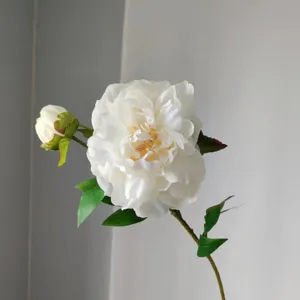 Artificial peony silk flower single branch decorative floral detail view for home decor