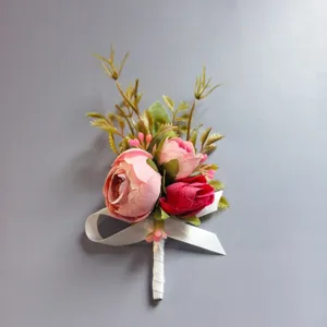 Flor artificial ojal rosa boda novio traje decoración pin accesorios fotografía atrezzo