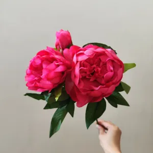 3-Head Artificial Silk Peony Flowers for Home Decor, Classical Fake Peonies Detail Shot
