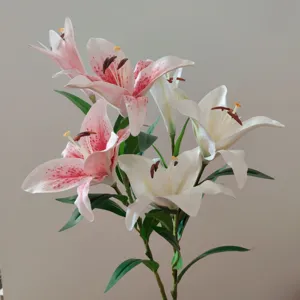 Detailed shot of artificial lily bouquet, premium PU material, lifelike petals, floral decor.