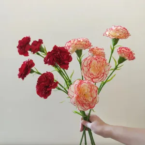 Artificial carnation flower bouquet multi-head silk floral arrangement for home decor wedding
