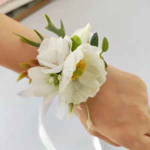 Fleur de poignet artificielle rose coquelicot mariage demoiselle d'honneur accessoire.