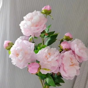Artificial silk peony flower branch pink fake floral decoration for home wedding party