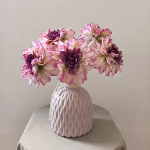 Artificial vintage dahlia bouquet in pink ceramic vase, perfect for home decor and DIY crafts.