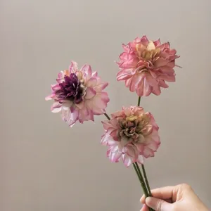 Vintage Artificial Dahlia Flower Single Stem Silk Flower Burn Edge Design For DIY Hair Accessories Home Wedding Decor