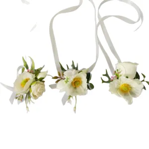 Fleur de poignet coquelicot rose blanc artificiel ensemble mariage mariée fête accessoire