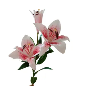 High quality artificial lily flower PU real touch pink floral arrangement for home decor.