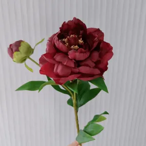Burgundy artificial peony flower single branch silk floral decor for home wedding decor