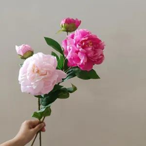 Artificial Peony Silk Flower Single Branch 2 Heads Fake Peony Flowers For Home Wedding Decoration Floral Arrangement