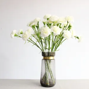 Artificial White Carnation Bouquet Silk Flowers for Wedding Home Decoration 3-Head