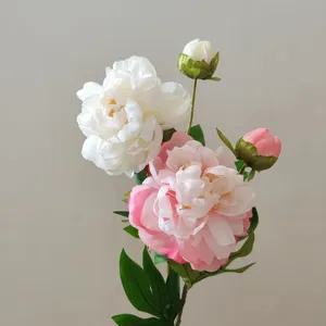Artificial silk peony flower single branch home wedding party decoration floral arrangement.