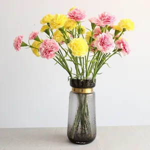 Artificial carnations bouquet silk flowers home wedding decoration vase arrangement