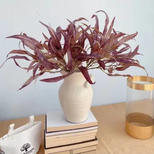 Bouquet d'eucalyptus artificiel avec baies, plante fausse longue feuille 5 branches déco.
