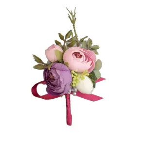 Roze paarse bruidegom corsage kunstbloem hoofddisplay voor huwelijksfeest decor.