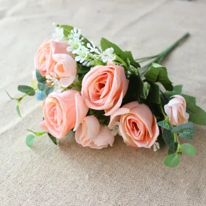 Artificial rose eucalyptus flower bouquet silk floral for home wedding decoration DIY crafts