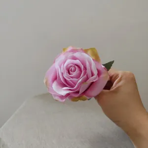 Artificial pink rose flower head silk flower for DIY crafts, hat and cake decor.