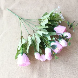 Artificial rose eucalyptus bouquet fake silk flowers for home wedding decor DIY craft projects