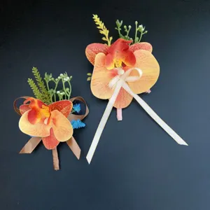 Ensemble de boutonnières de fleurs d'orchidée artificielle pour mariage et costume